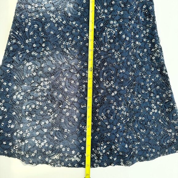 Floral Lace Dress Schoolgirl Dark Academia Navy And White Full Lined XS Stretchy - Picture 11 of 13